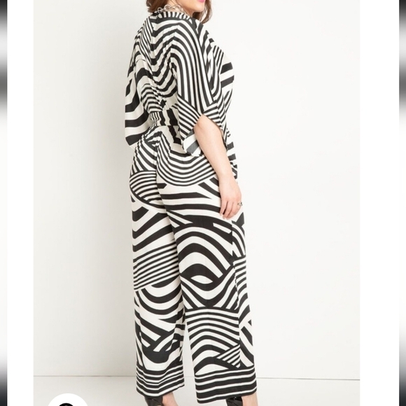 Eloquii Womens Plus 26 3X Wide Leg Jumpsuit Black White Cropped Pockets NWT - Picture 2 of 8